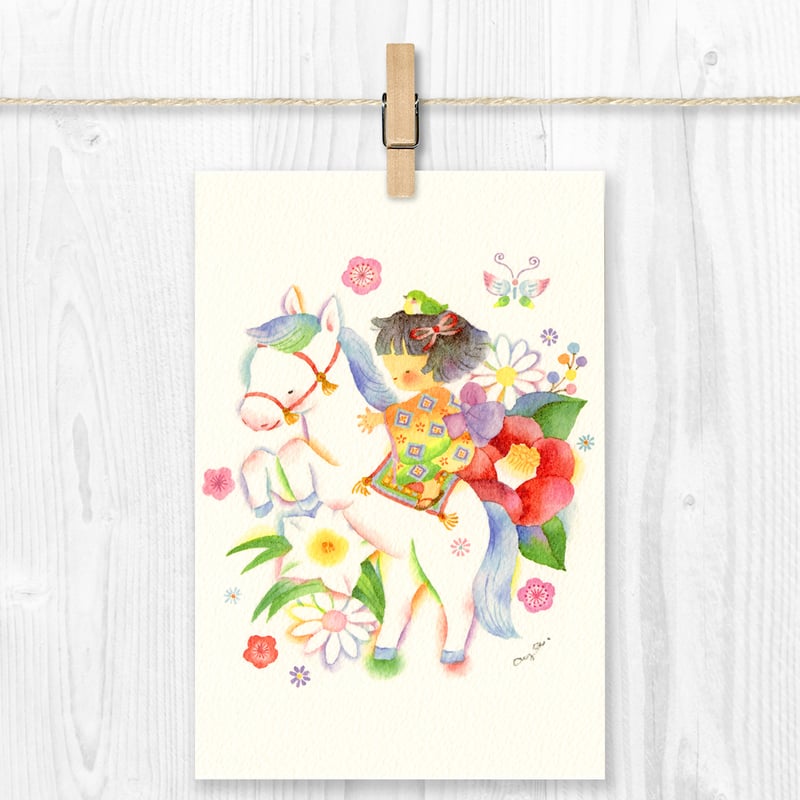 ポストカード ・年賀状の絵柄 【新春を祝う白馬・うまどし】 P-053