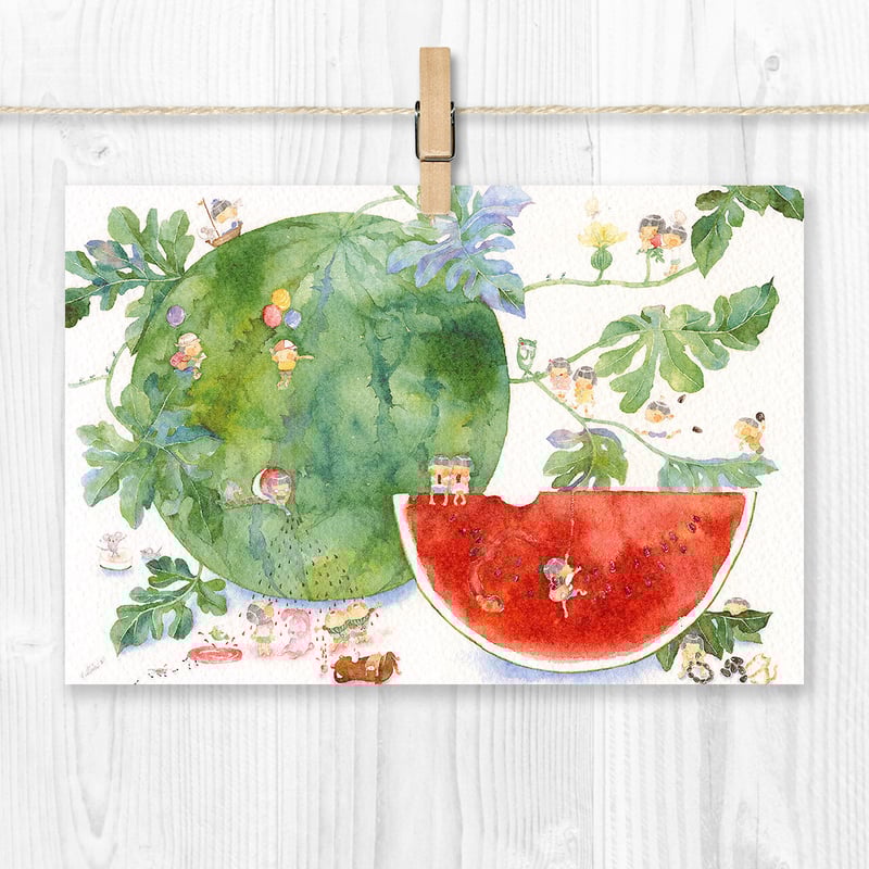 水彩紙のポストカード スイカ P-0197 | こばやしあや ネットストア
