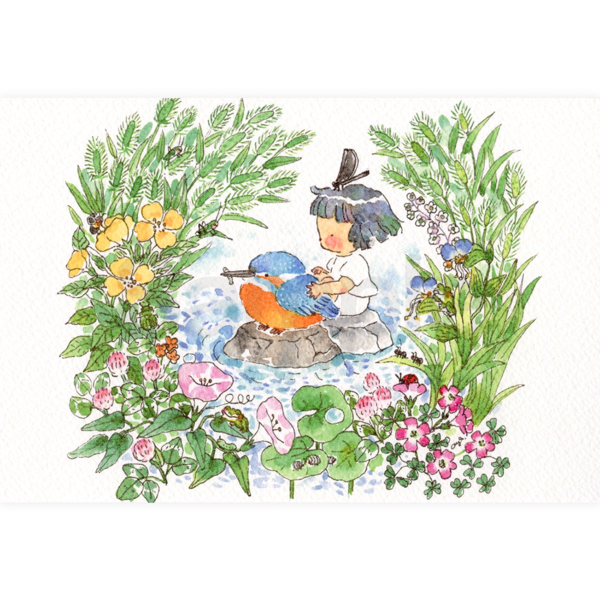 ポストカード 水墨画 墨絵 セーラー服 三つ編み 絵画 2024年4月25日（木）よりSHIBUYA TSUTAYA 6階IP書店にて御歌頭
