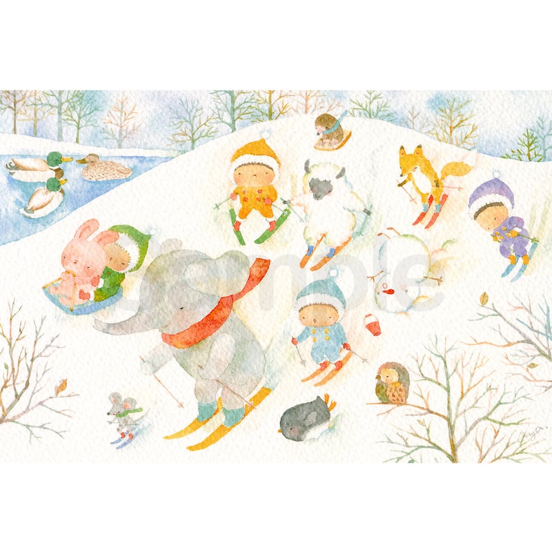 水彩紙のポストカード ぼくが一番さ／スキー P-0361 | こばやしあや