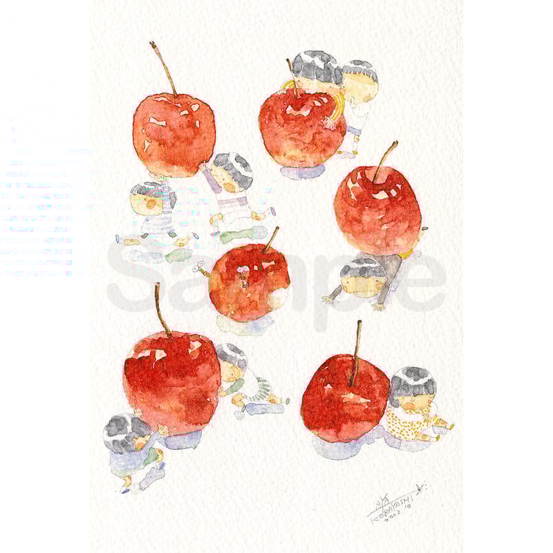 水彩紙のポストカード ひめりんご運ぼ P-0115 | こばやしあや ネットストア