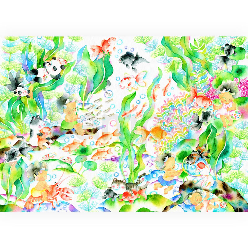 アートプリント 女性キャラクター A4サイズ A4アートプリント ぷくぷく／金魚 A4-0432 | こばやしあや ネットストア