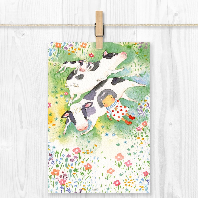専用　原画3枚+ポストカード　オリジナル　水彩画　絵画 3枚セット「幸せの虹の町」水彩画イラストポストカード ポスト