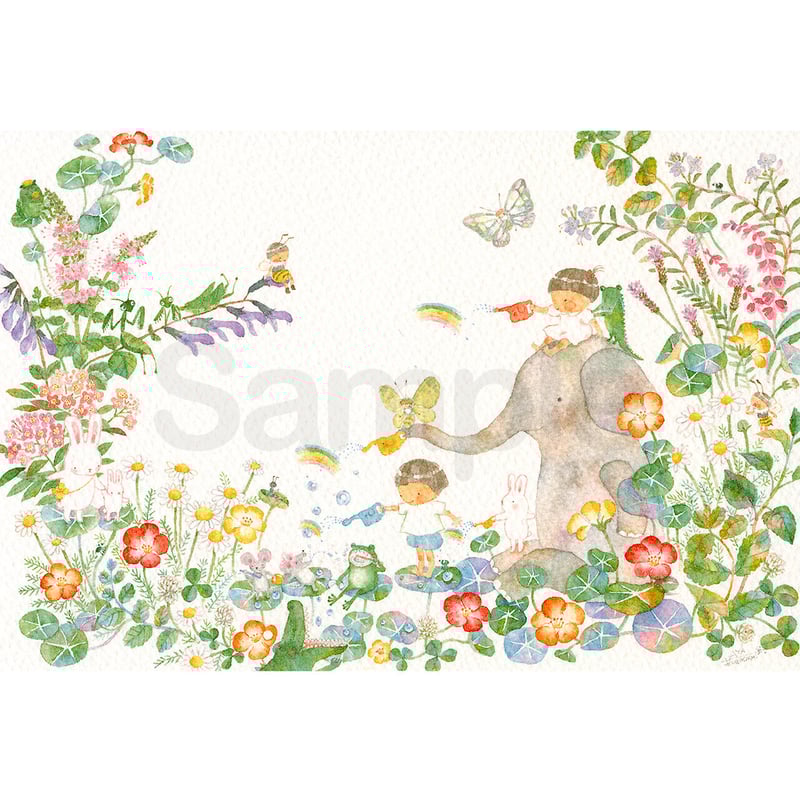 春霞にうっとりと咲いて　sizeポストカード　水彩画 線画 原画 春霞にうっとりと咲いてsizeポストカード水彩画 線画 原画