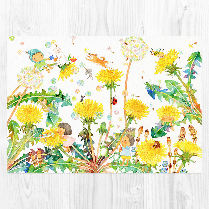 A4アートプリント たんぽぽとつくしんこ A4-0330 | こばやしあや