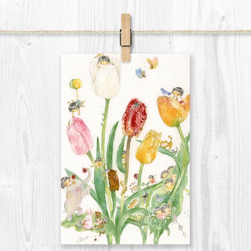 春霞にうっとりと咲いて sizeポストカード 水彩画 線画 原画