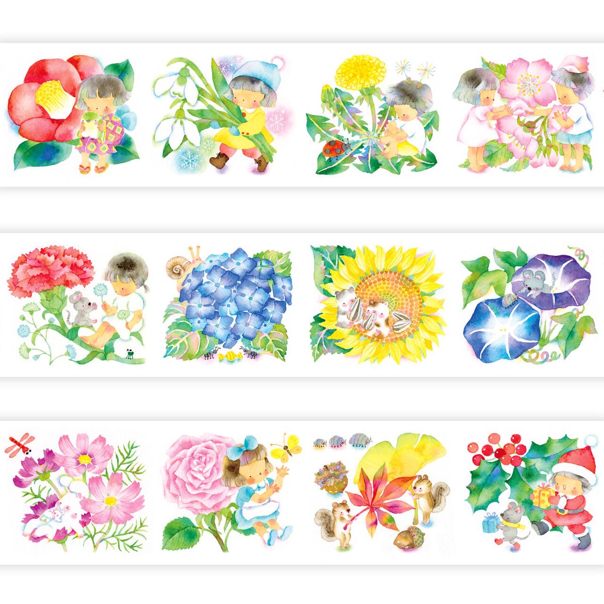ありがとうのきもち マスキングテープ【同絵柄のポストカード付】 24mm