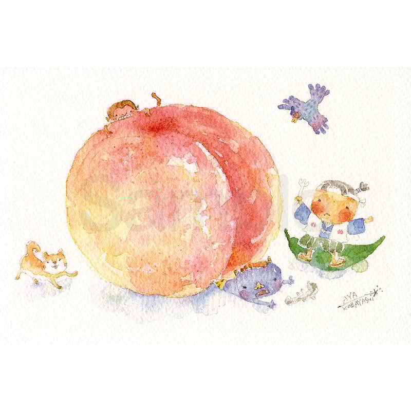 水彩紙のポストカード 桃太郎 P-0181 | こばやしあや ネットストア