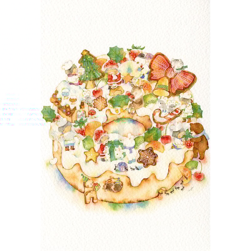 水彩紙のポストカード クリスマスケーキ作ろう P-0412 | こばやしあや