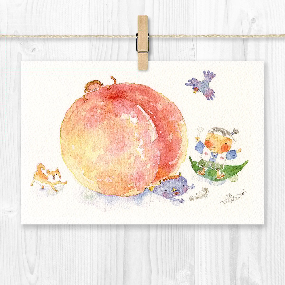 水彩紙のポストカード 桃太郎 P-0181 | こばやしあや ネットストア