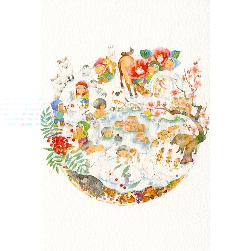 水彩紙のポストカード あたらしい気持ちで／雪山のお正月 P-0381