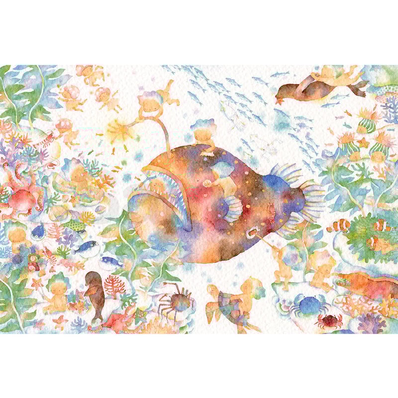 水彩紙のポストカード 虹色の海 P-0388 | こばやしあや ネットストア