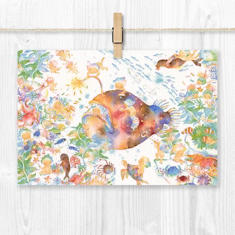 水彩紙のポストカード 虹色の海 P-0388 | こばやしあや ネットストア