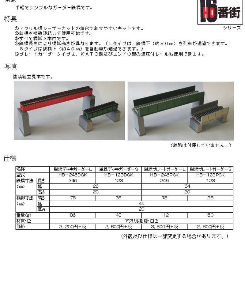 HOゲージサイズ 単線デッキガーダー鉄橋L組立キット | 鉄道模型