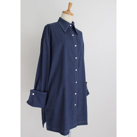 【Bicolor stitch blouse】Navy