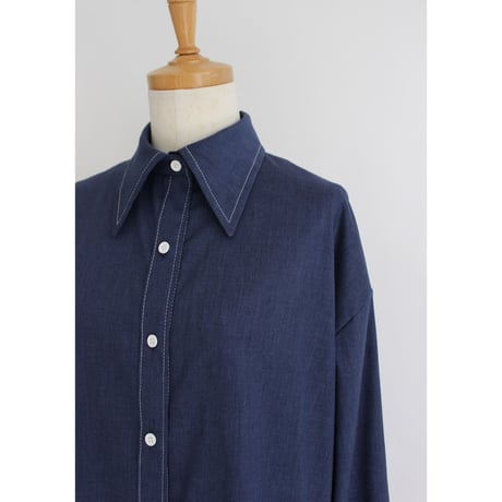 【Bicolor stitch blouse】Navy