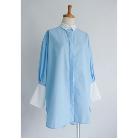 【Over size shirt】Bicolor  White×Light blue