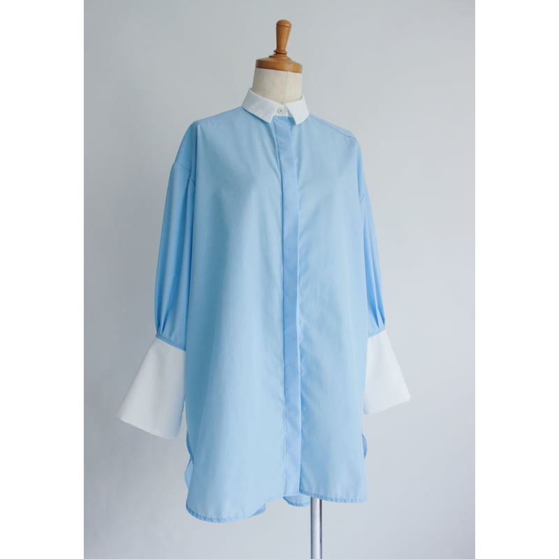 Over size shirt】Bicolor White×Light blue | Rinyu