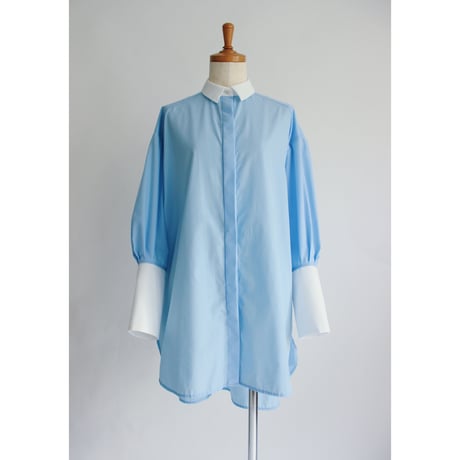 【Over size shirt】Bicolor  White×Light blue