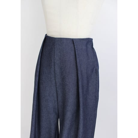 【Denim  tuck wide pants】Indigo