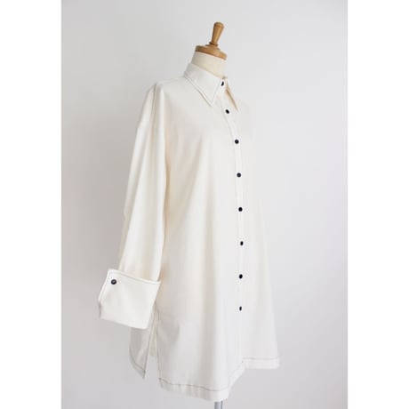 【Bicolor stitch blouse】White