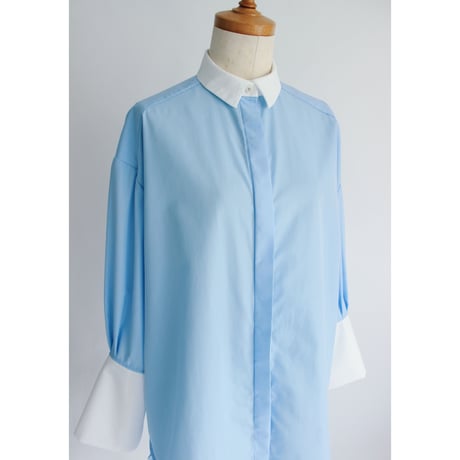 【Over size shirt】Bicolor  White×Light blue