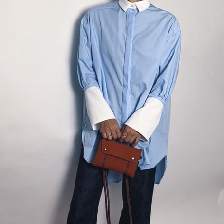 【Over size shirt】Bicolor  White×Light blue