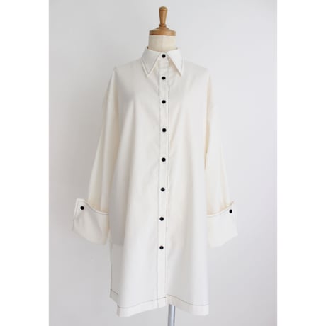 【Bicolor stitch blouse】White