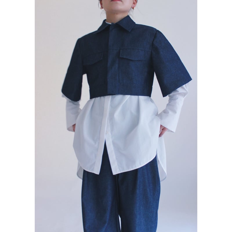 Denim short shirts jacket】Indigo | Rinyu