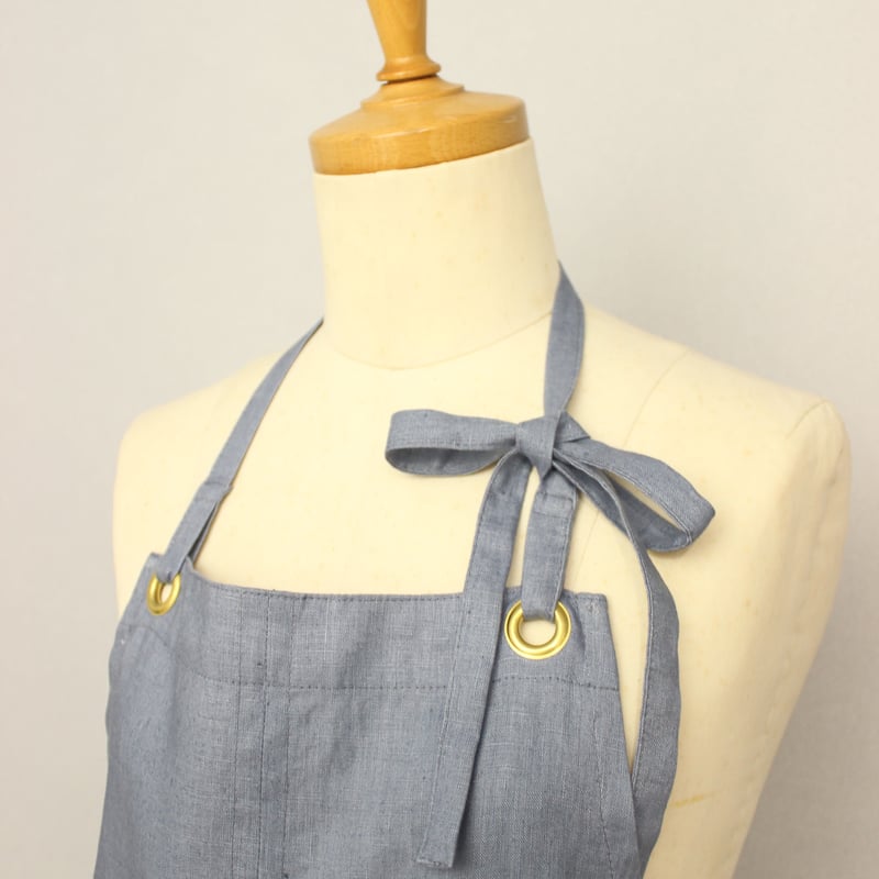 Eyelet switching apron】Grayish blue | Rinyu