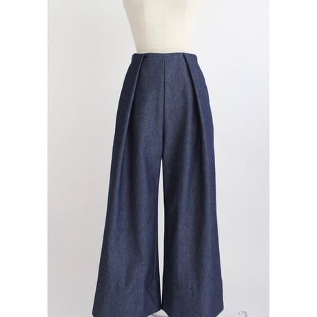 【Denim  tuck wide pants】Indigo