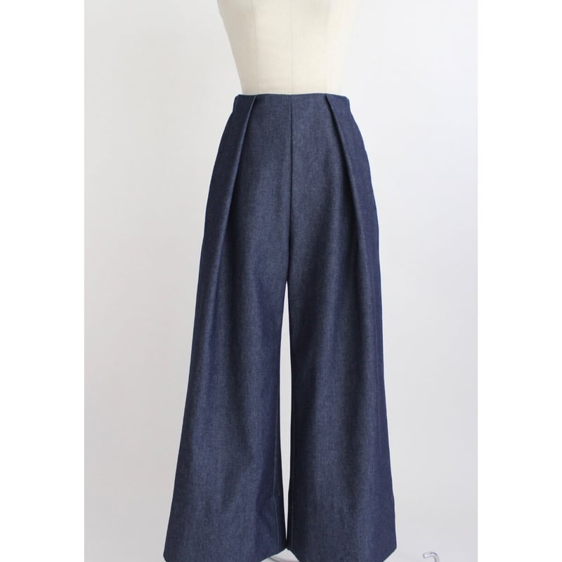 Denim tuck wide pants】Indigo | Rinyu Denim tuck wide pants】Indigo | Rinyu