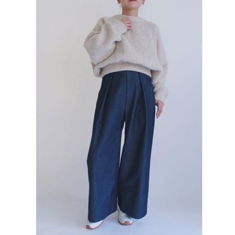 【Denim  tuck wide pants】Indigo