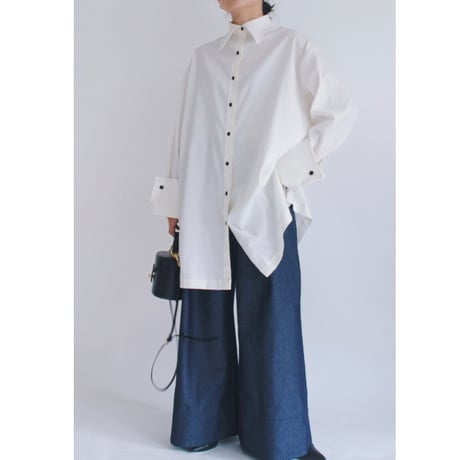 【Bicolor stitch blouse】White