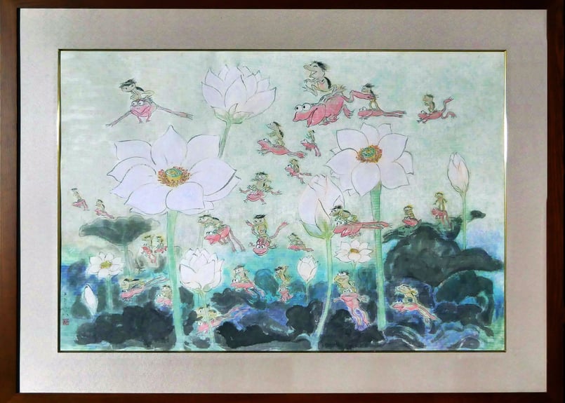 原画】前田こうせい「河童のカエルレース」額入り | 前田こうせい