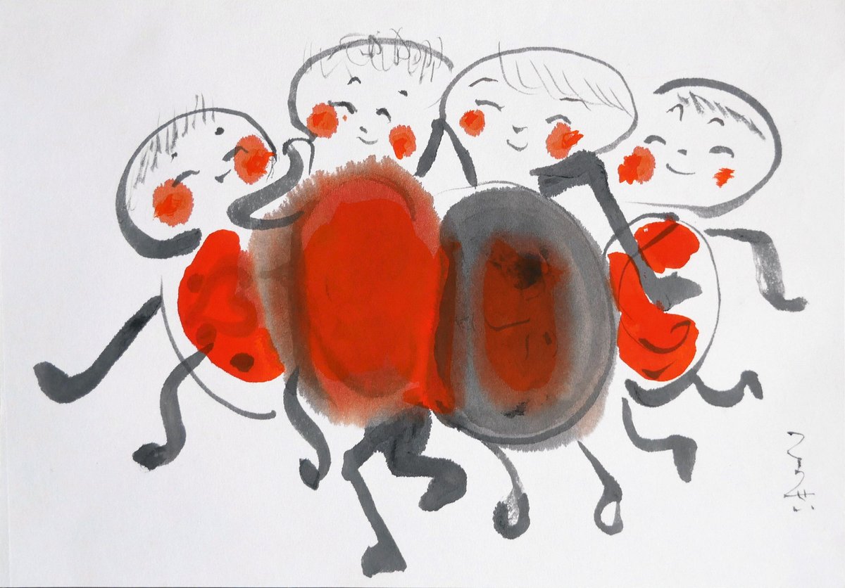 原画】前田こうせい「おしくらまんじゅう」額入り | 前田こうせい