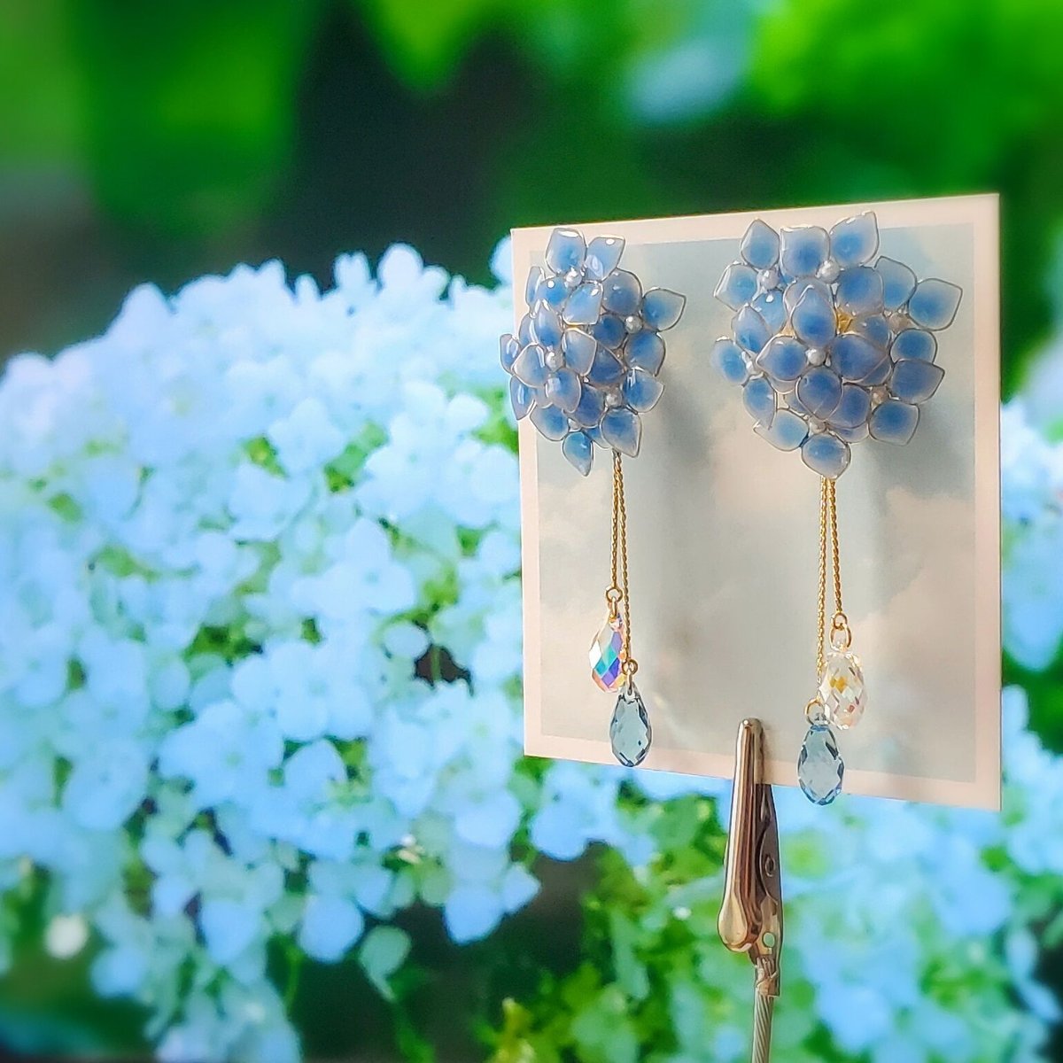 雨の雫と紫陽花のピアス / イヤリング | Minorino Flower Jewelry