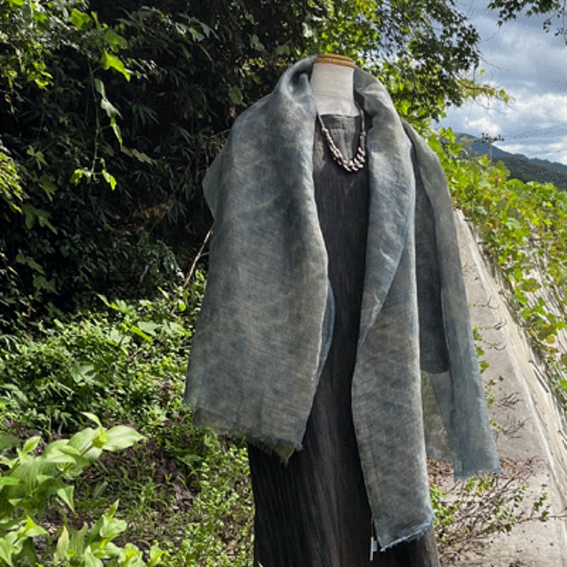 藍と柿渋重ね染めロング＆ワイドストールK25087 | fuitto's STORE