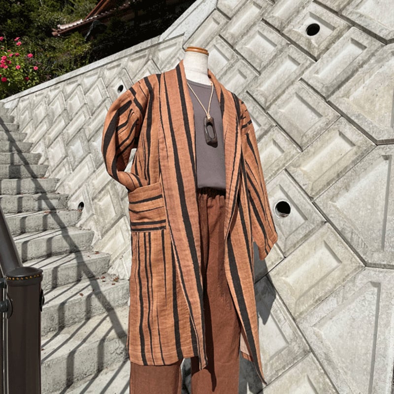 柿渋染めコート 柿渋染め播州織コート23085 | iichi 日々の暮らしを心地よくする