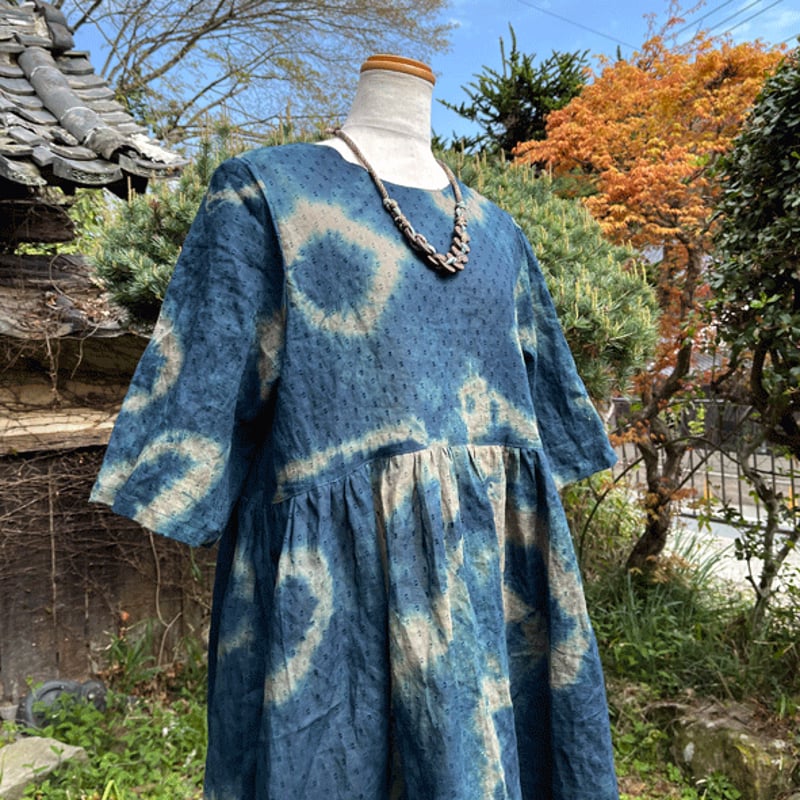 藍と柿渋重ね染めワンピース25026 | fuitto's STORE