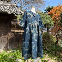 藍と柿渋重ね染めワンピース25026