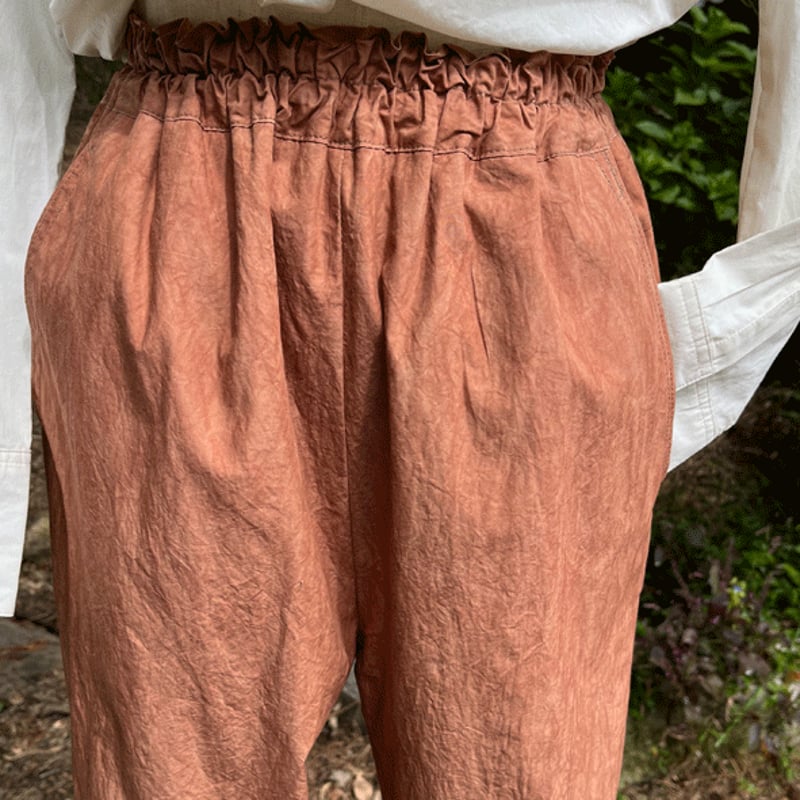 ★幕と前掛けのパンツ★柿渋染★ ワイドパンツ 大漁旗 柿渋染め 木綿 ポケット付き