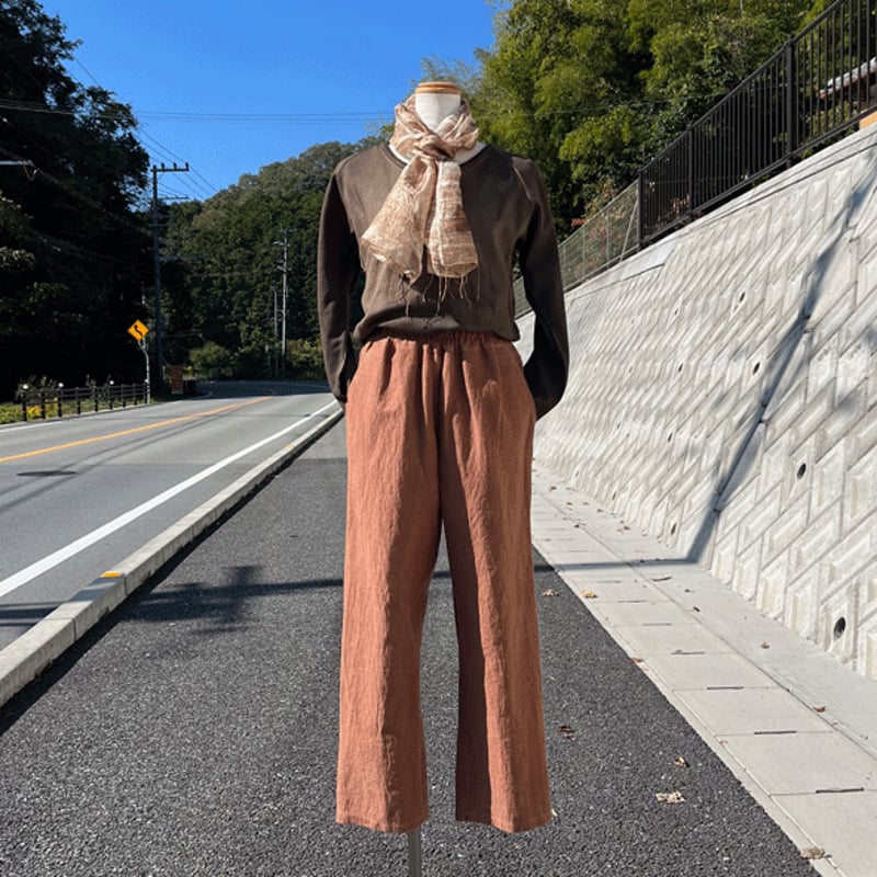 柿渋染めもんぺ【薔薇】ハンドメイド ワイドパンツ 柿渋染めもんぺ【薔薇】ハンドメイド ワイドパンツ
