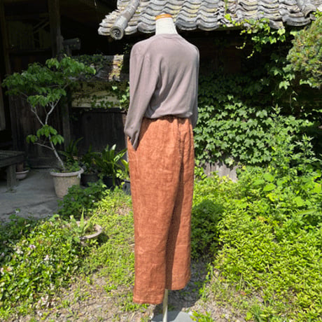 麻二重織 柿渋染めワイドパンツ25041