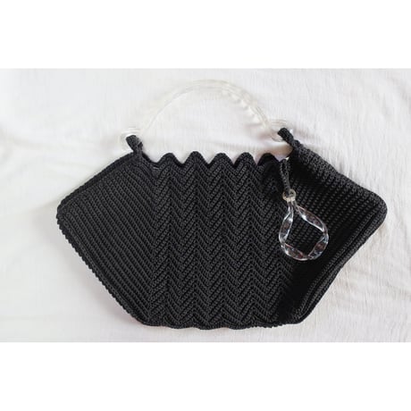 1940s black crochet cord purse[E-25]