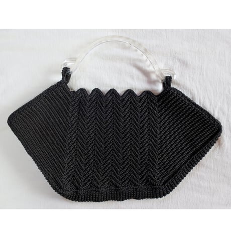 1940s black crochet cord purse[E-25]