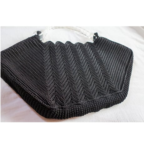 1940s black crochet cord purse[E-25]