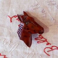 1940-50s Wooden Horse Head Brooch[D-140]
