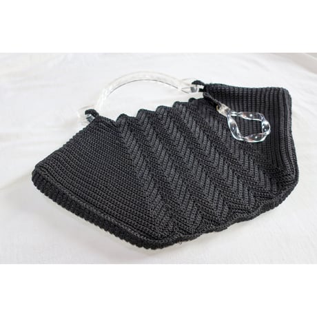 1940s black crochet cord purse[E-25]