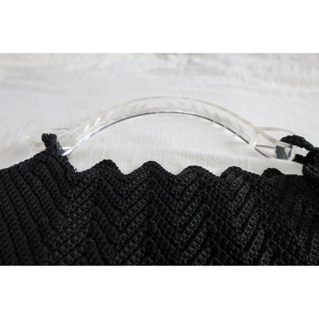 1940s black crochet cord purse[E-25]